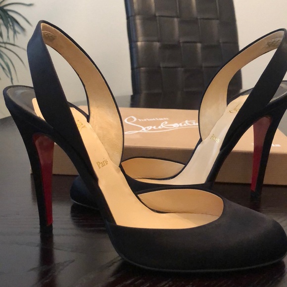Christian Louboutin Black Satin Sling Back Pumps - Picture 6 of 10